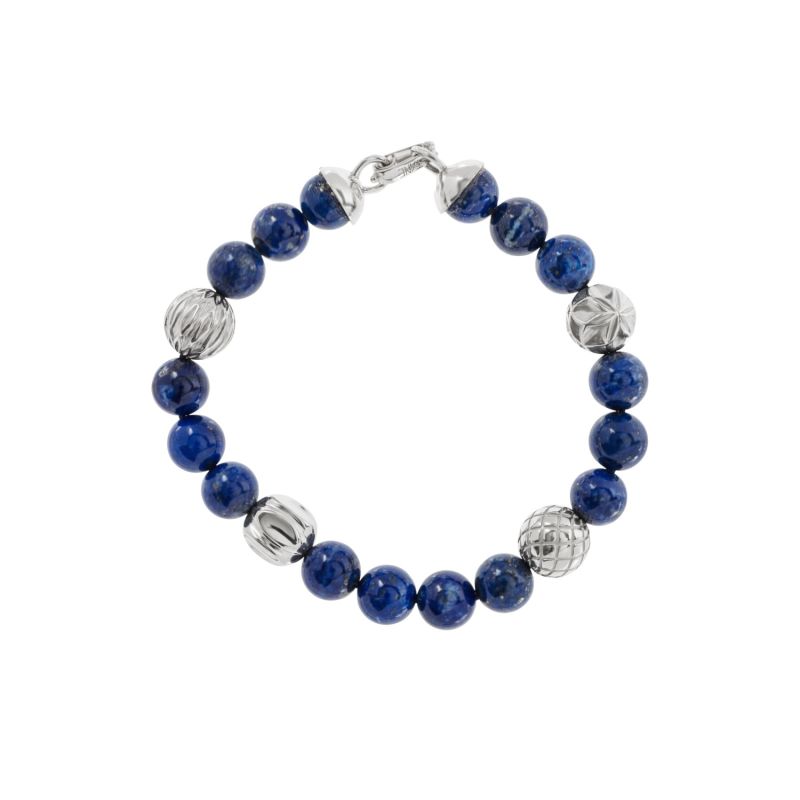 Handmade Silver Spheres & Lapis Lazuli Bracelet With Cactus Motif image