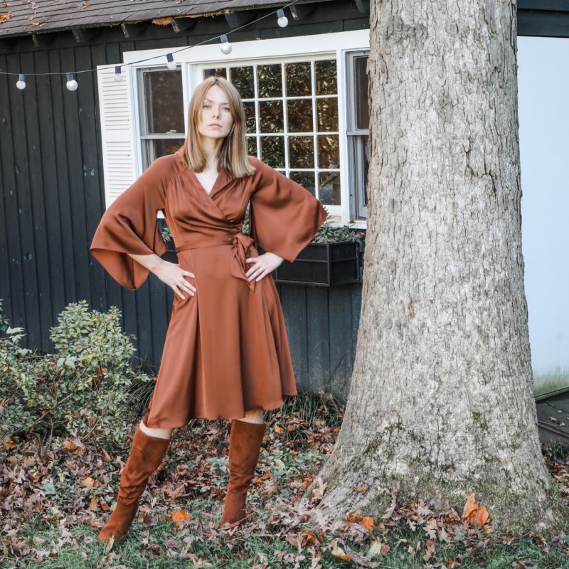 Rhia Kimono Dress In Sugar Almond Brown Silk image