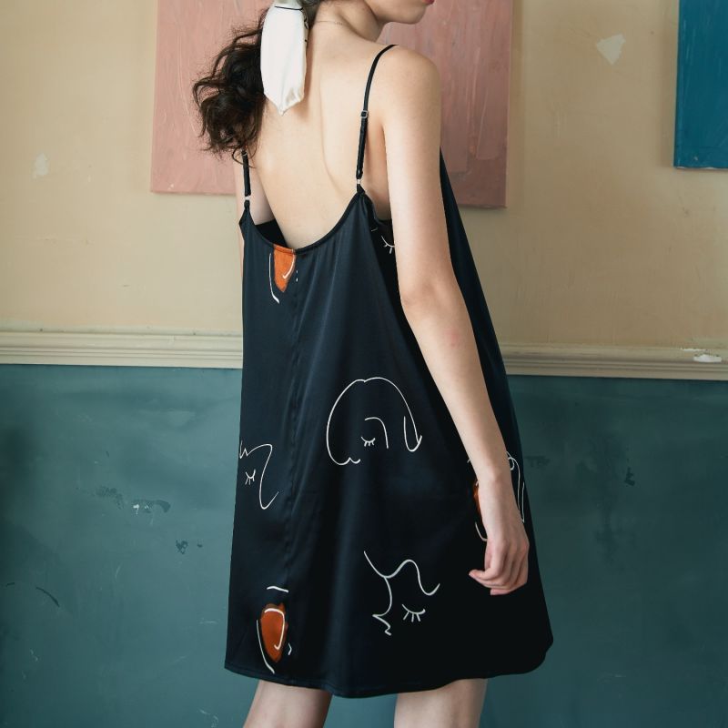 The Dream Art Printed Silk Dress - Black image