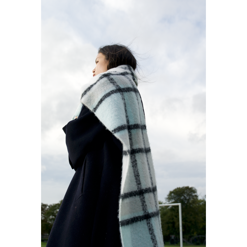 Replaid Oversized Scarf - Sky Blue & Black image