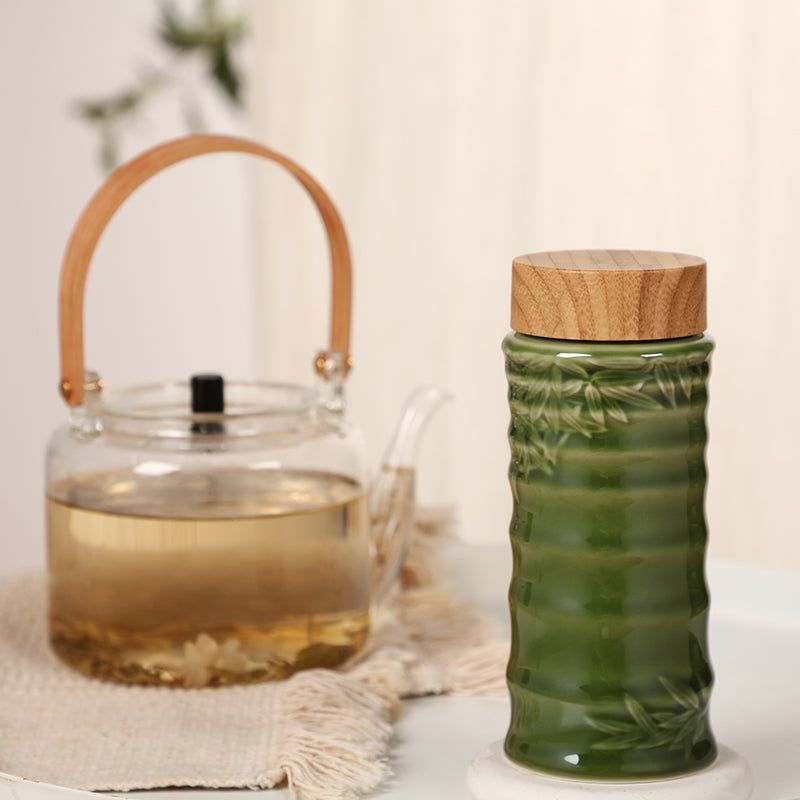 Bamboo Joint Double Wall Tea Travel Mug - Olive Green image
