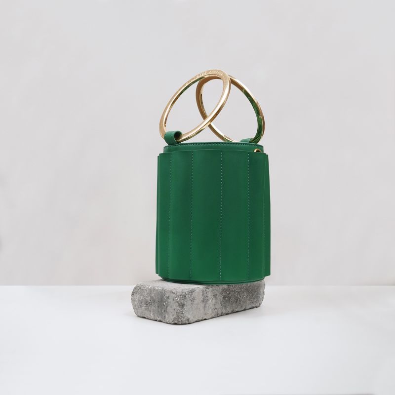 Water Metal Handle Small Bucket Bag - Green image