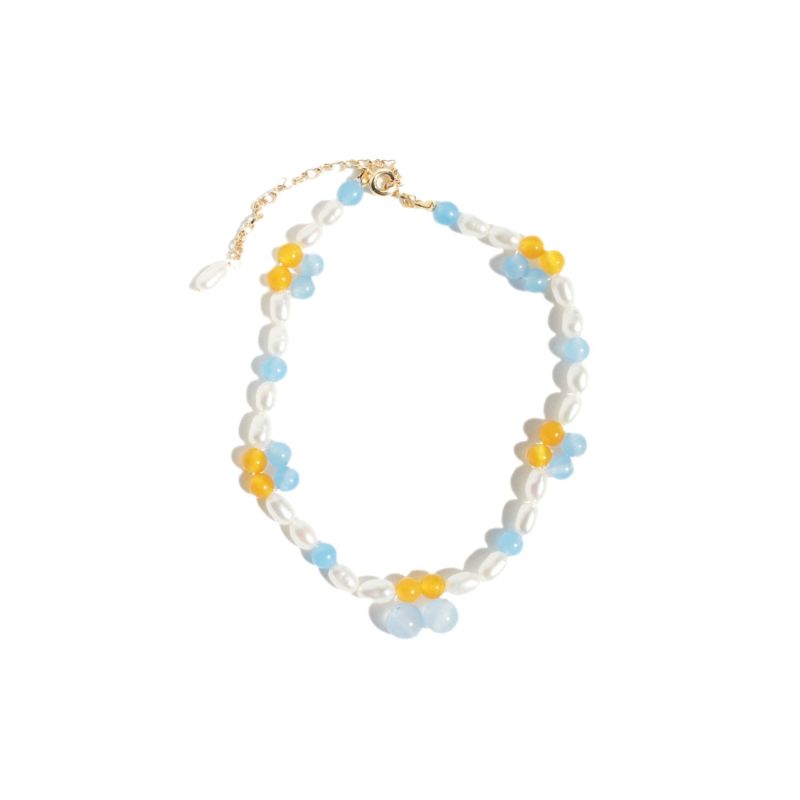 Cherry Pie Gemstone & Freshwater Pearl Bracelet - Blue image