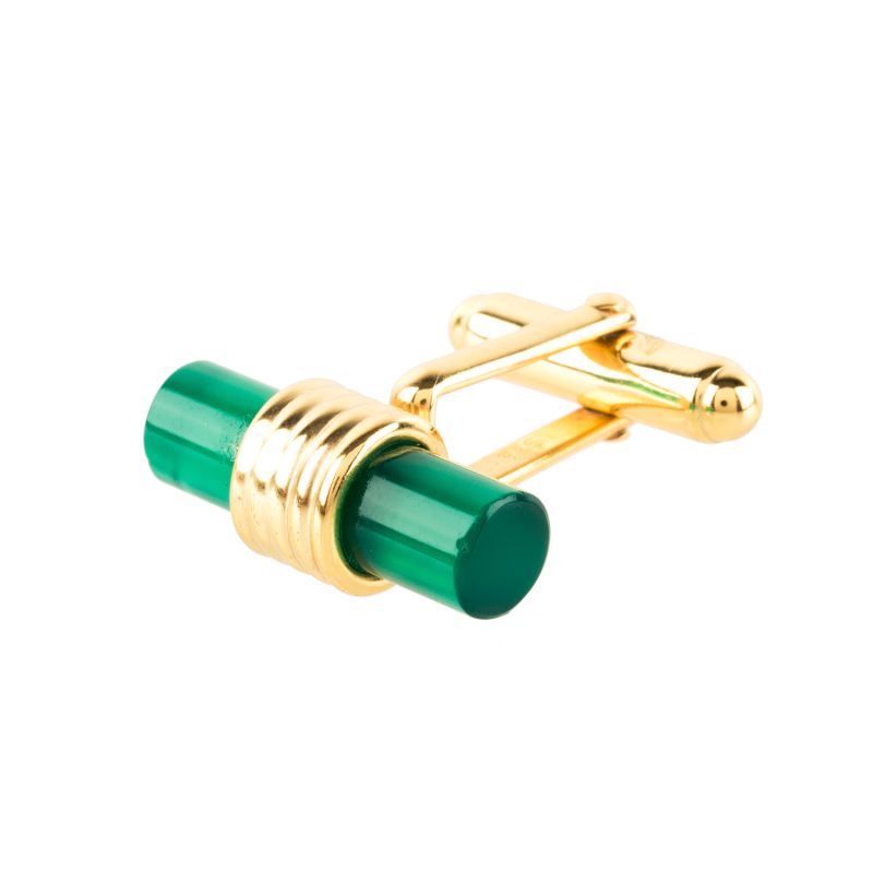 Cylindrical Cufflink Gold Green Onyx image