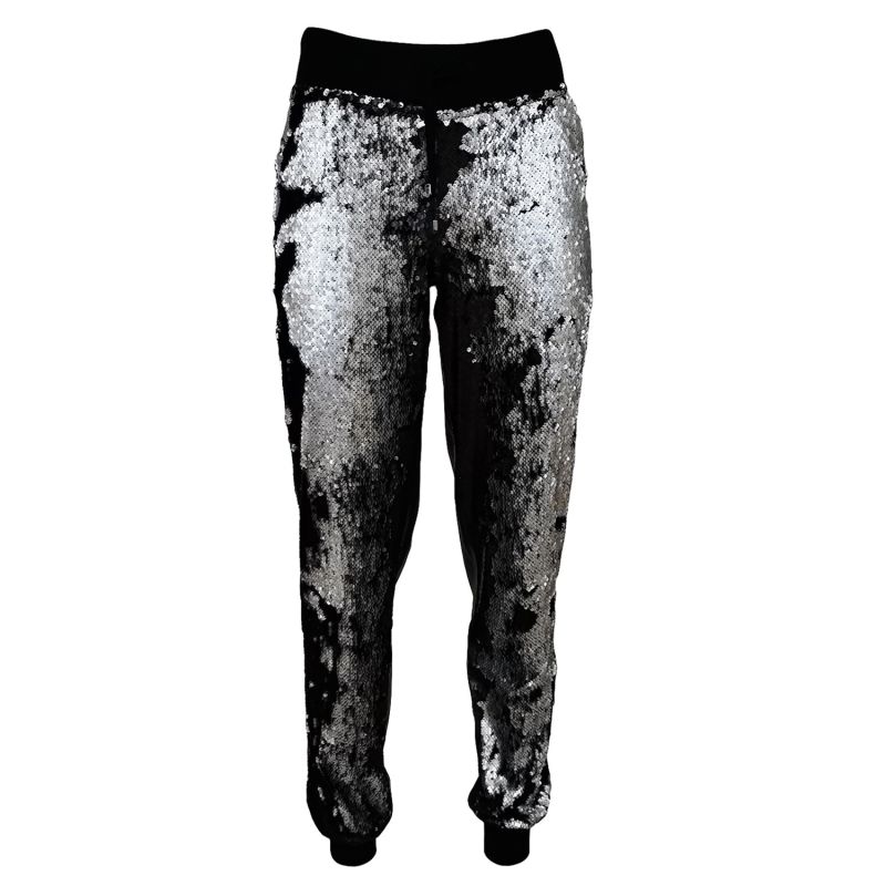 Double-Sided Sequined Black Faux Leather Track Pants image