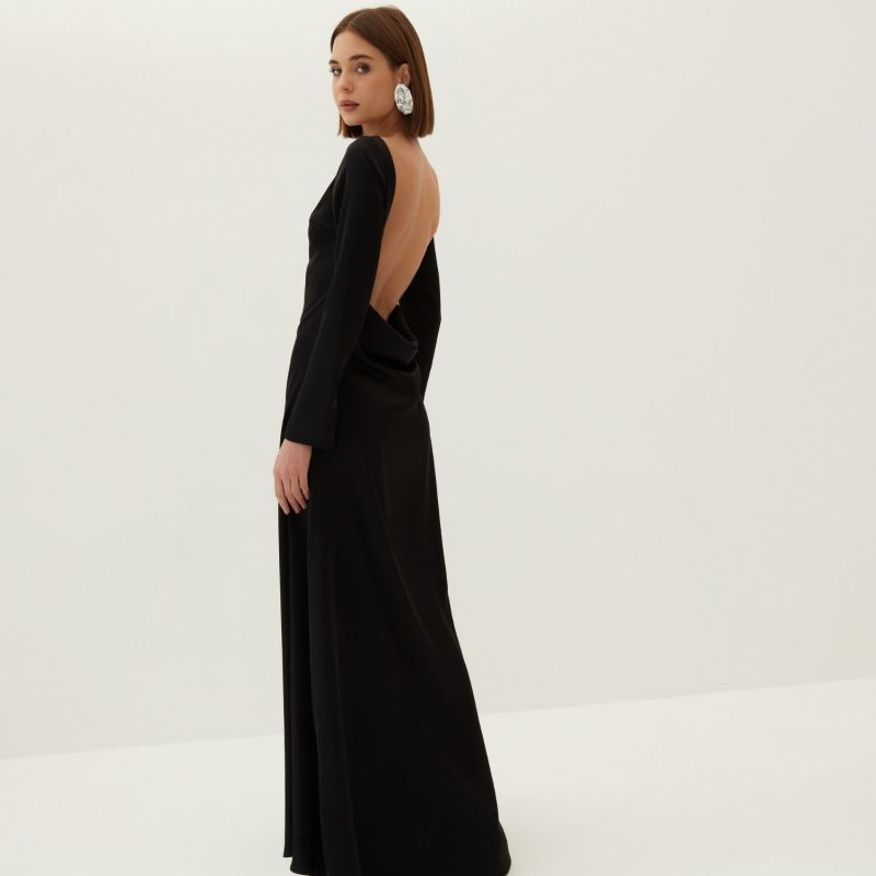 Dahlia Backless Satin Maxi Dress - Black image