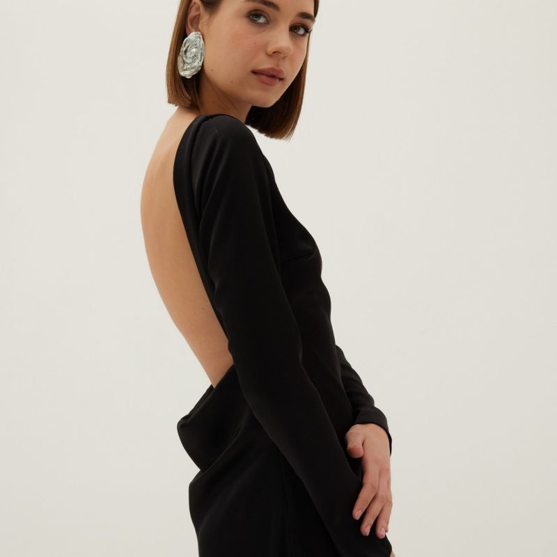 Dahlia Backless Satin Maxi Dress - Black image