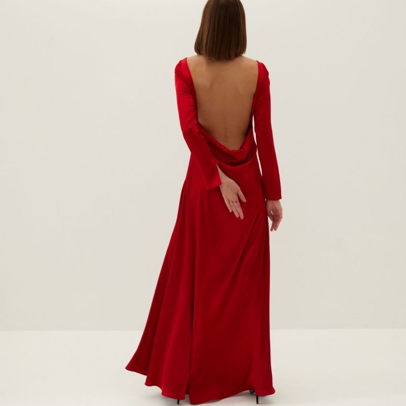 Dahlia Backless Satin Maxi Dress - Red image