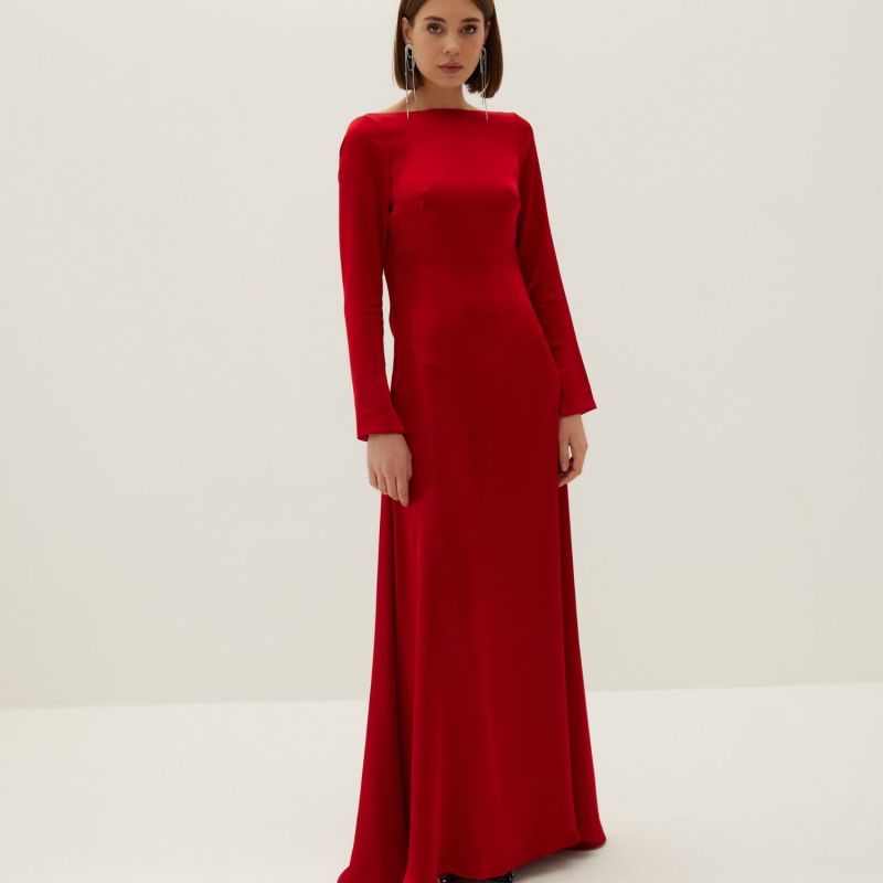 Dahlia Backless Satin Maxi Dress - Red image