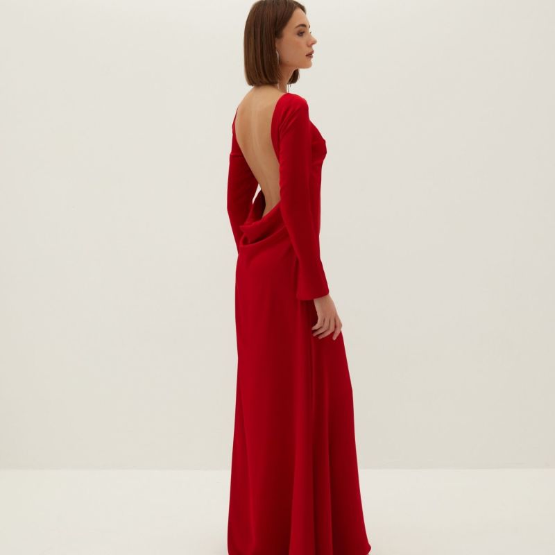 Dahlia Backless Satin Maxi Dress - Red image