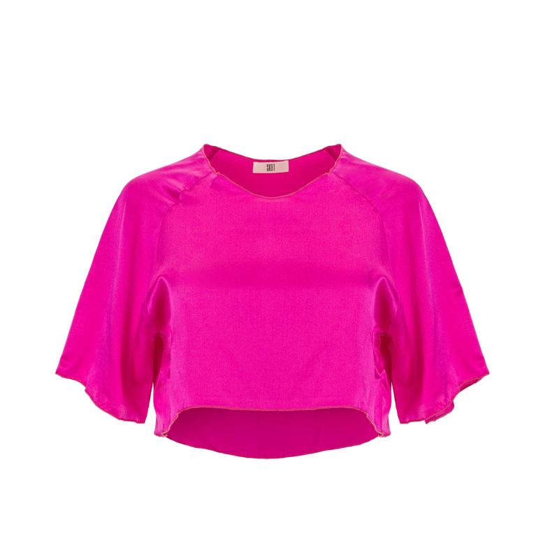 Dahlia Silk Cropped Hot Pink Top image