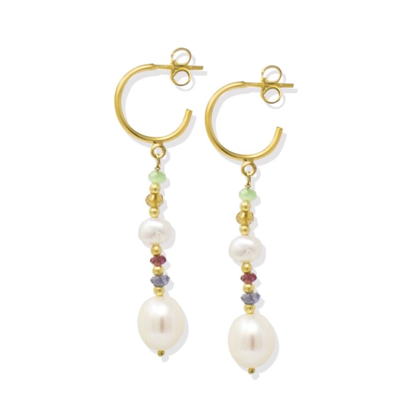 Sparks Gold-plated Multicolor Pearl Hoop Earrings image