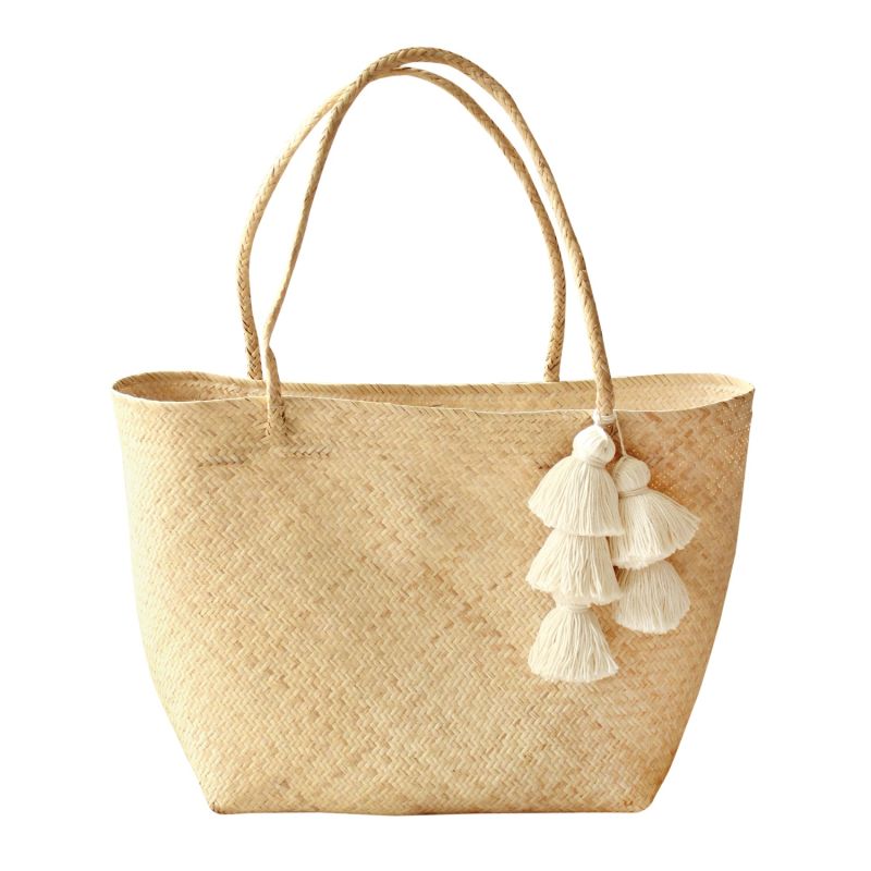 Borneo Sani Straw Tote Bag - With White Tassels image