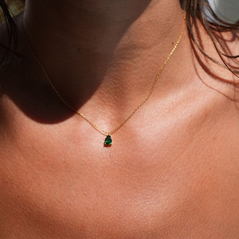 Dainty Pear Emerald Diamond Necklace image