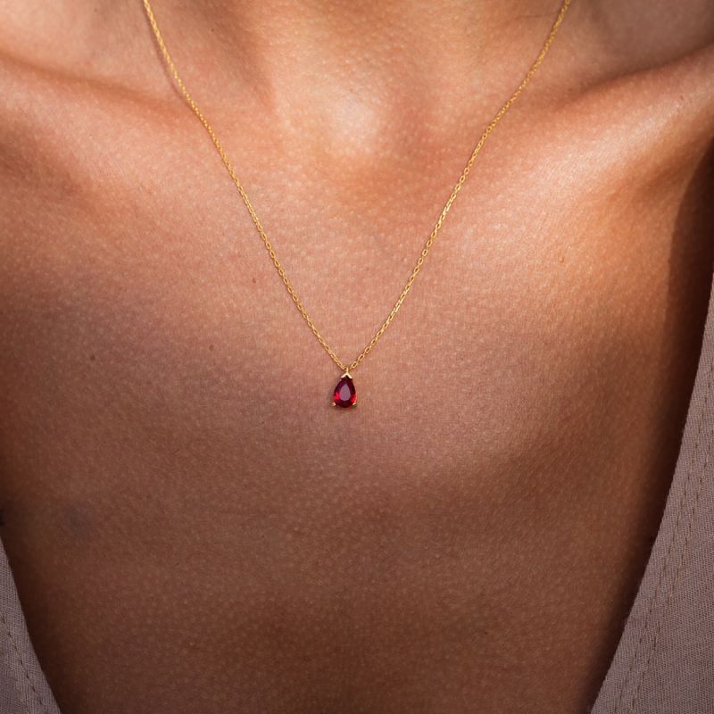 Dainty Pear Ruby Diamond Pendant Necklace image