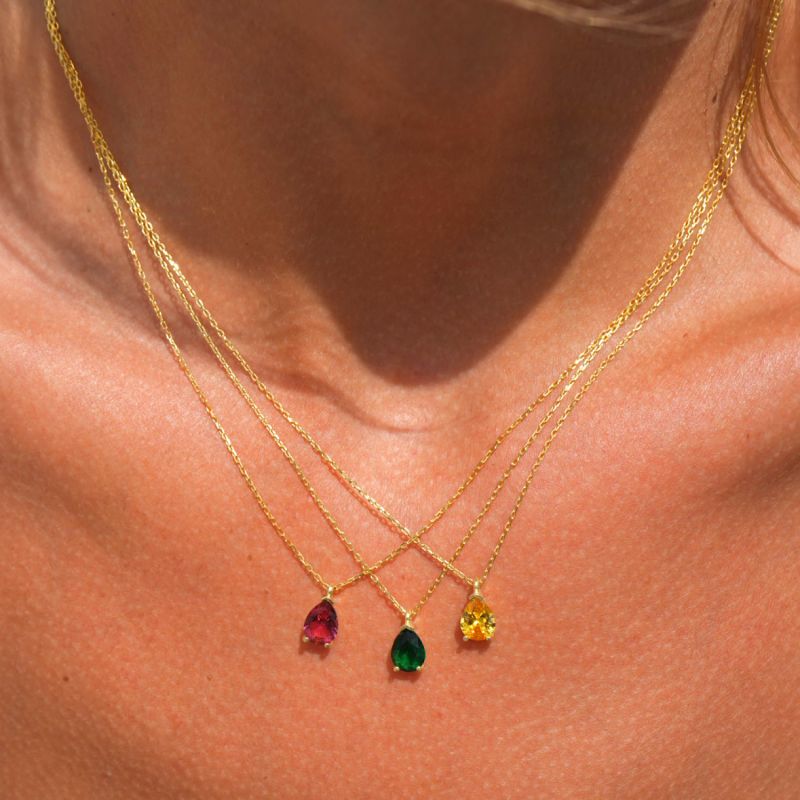 Dainty Pear Ruby Diamond Pendant Necklace image