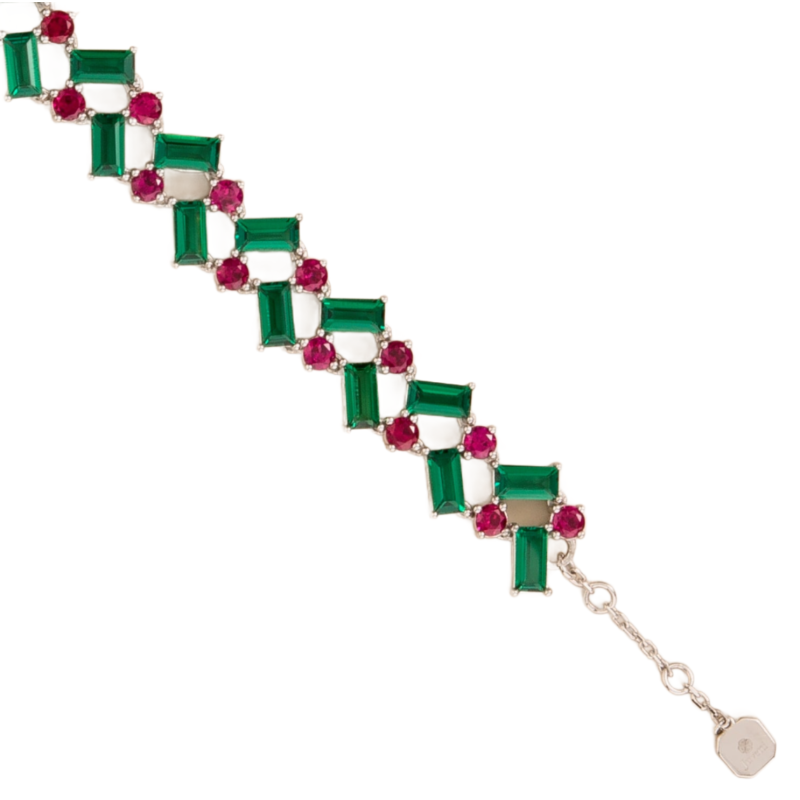 Dante White Gold Bracelet In Emerald & Ruby image