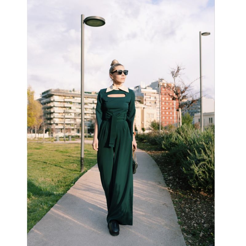 Dark Green High Waist Long Wide Leg Trousers image