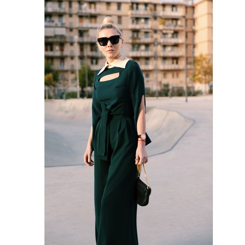 Dark Green High Waist Long Wide Leg Trousers | Julia Allert | Wolf & Badger