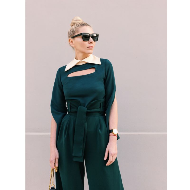 Dark Green High Waist Long Wide Leg Trousers image