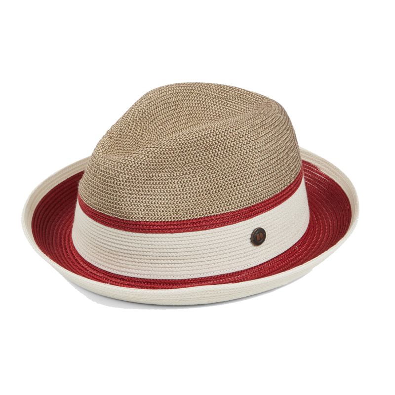 Dasmarca Verona Vino Red Summer Two Tone Straw Fedora Hat For Men And