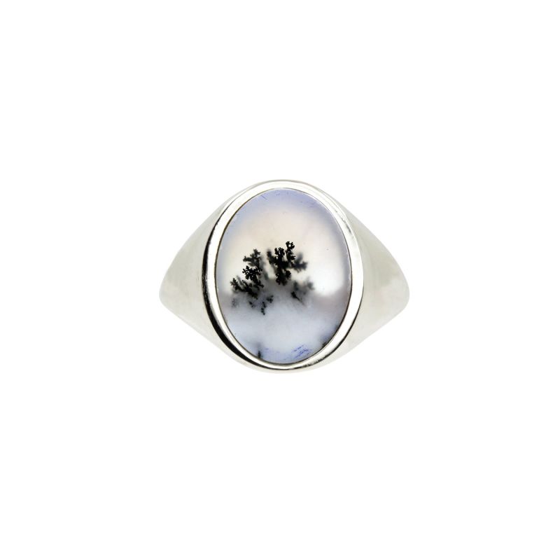 Snow Agate Vertical Signet Ring Silver | No 13 | Wolf & Badger