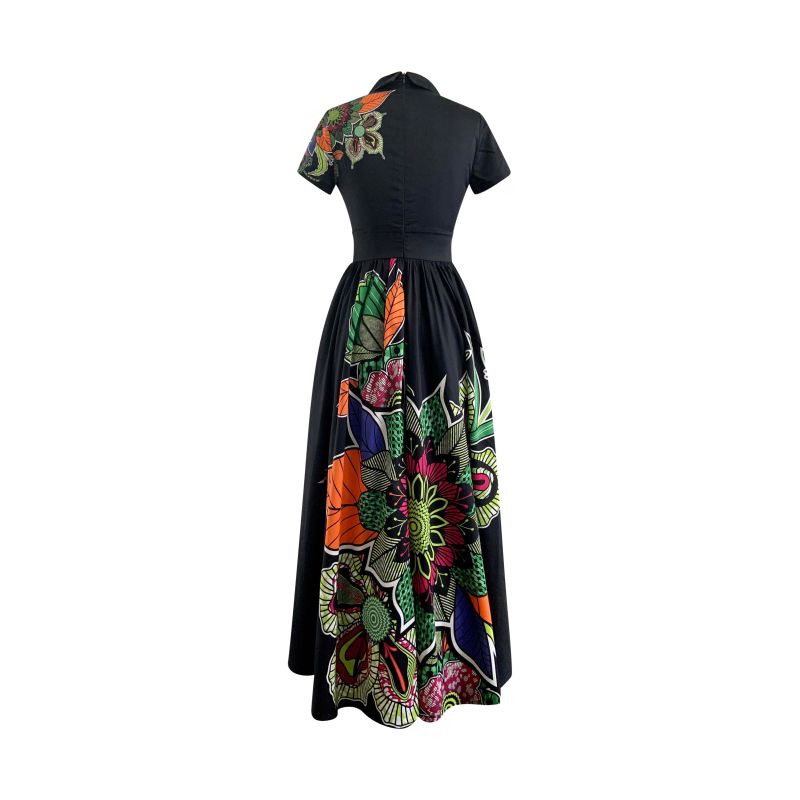 Floral Victoria Cotton Print Vintage Maxi Dress- Black image