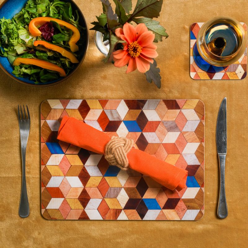 Four Placemats Set. Heat Resistant Melamine Coating. Warm Earthy