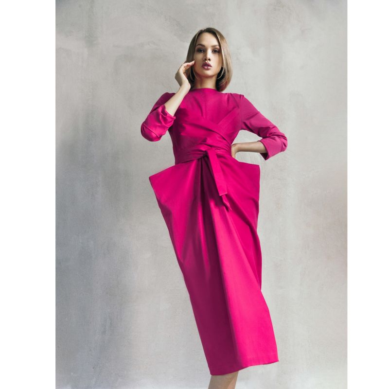 Pink Designer Midi Dress With Belt image