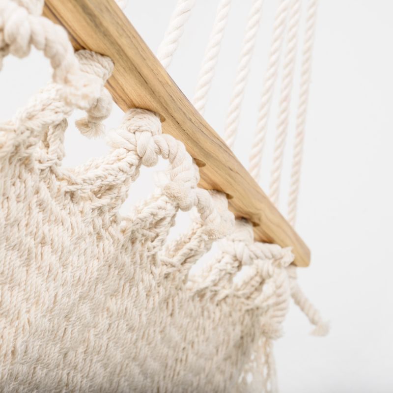 Boho Natural Cotton Hammock With Macrame Fringe - Neutrals image