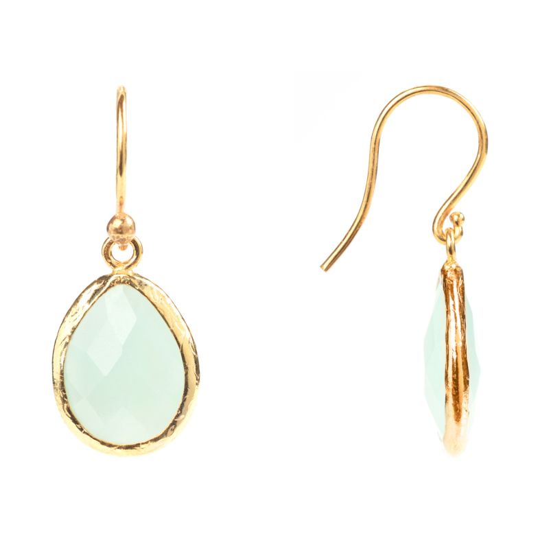 Petite Drop Earrings Aqua Chalcedony Gold image