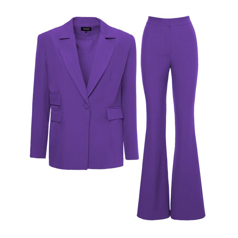 Deep Purple  Suit With Regular Blazer With Double Pocket And Flared Trousers image