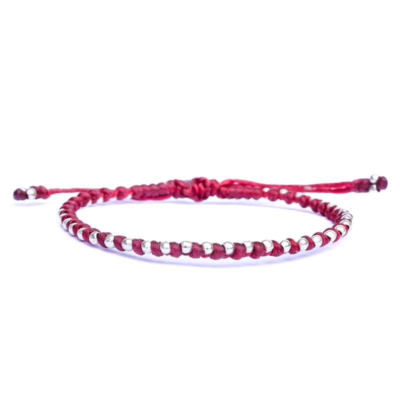 Delicate Red Friendship Bracelet With Tiny Silver Beads For Women - Spitafields image