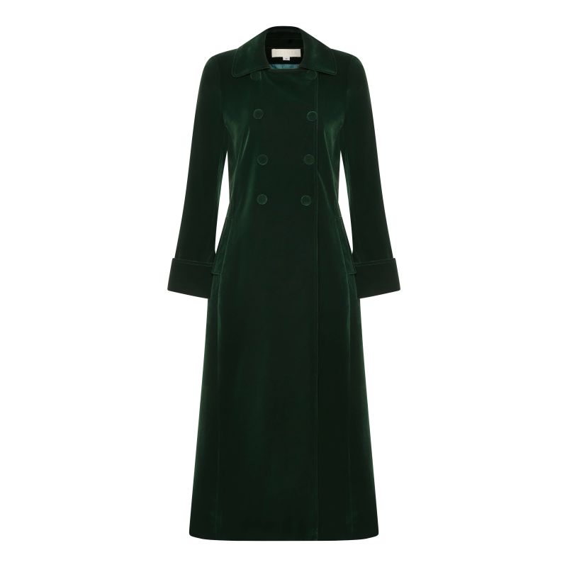 Long Green Velvet Coat - Boho Glamour image