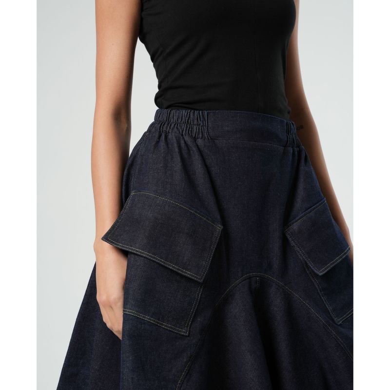 Asymmetrical Denim Skirt-Style Shorts - Light Blue main image 1