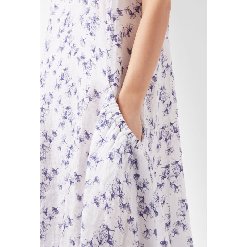 Maxi Linen Print Dress - White image