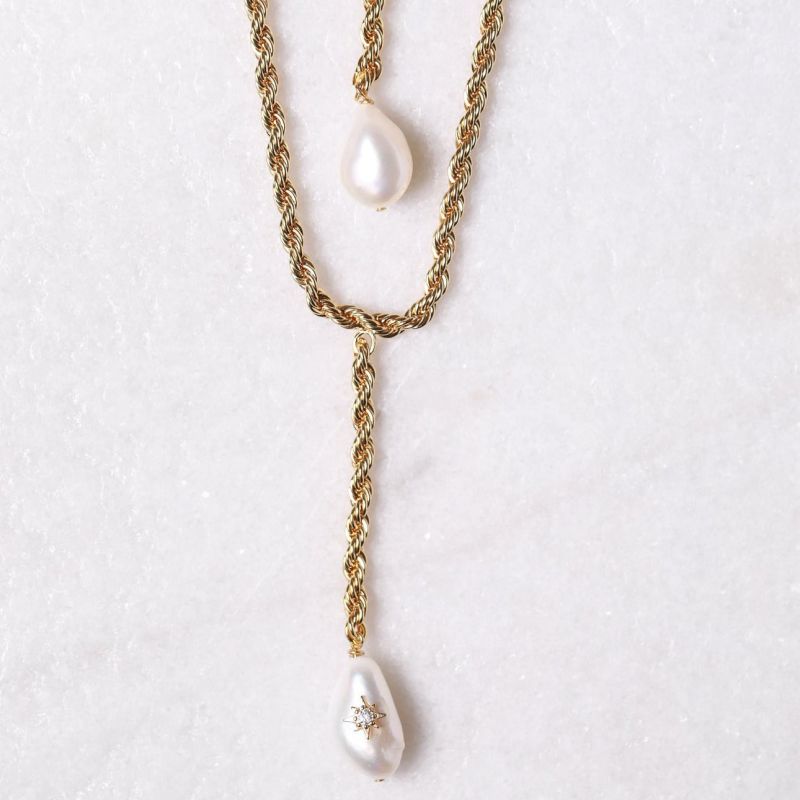 Descanso Pearl Lariat Necklace - Gold image