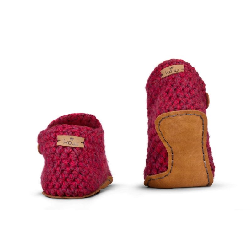 Handmade Wool Ankle Bootie Slippers For Women In Wine Red image