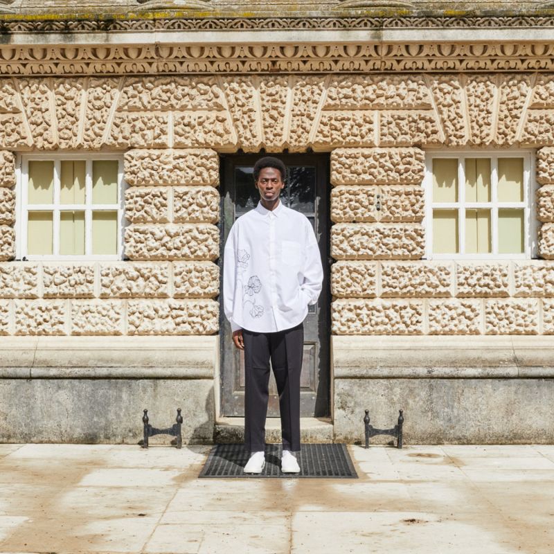 White Oversized Shirt With H& Painted Flowers image