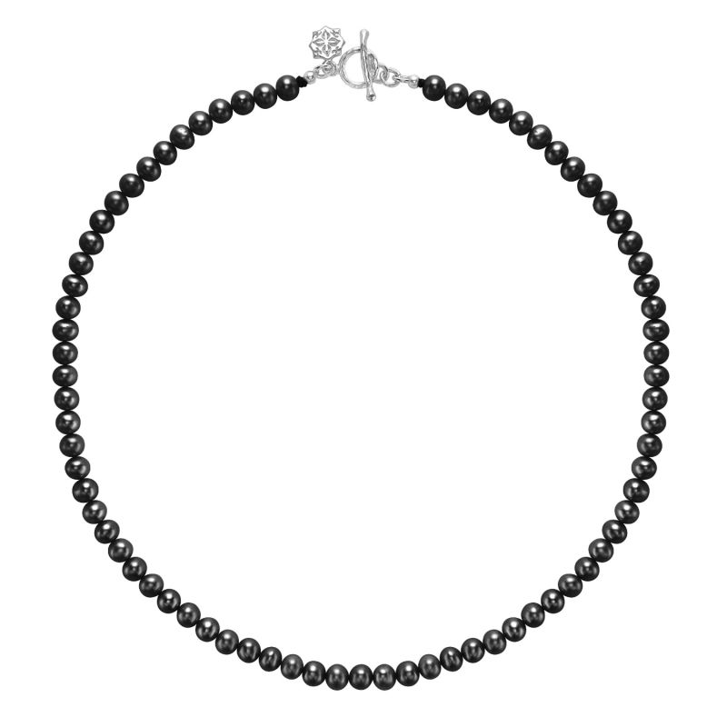 Freshwater Pearl Necklace on Black Chain – Collarbone Jewelry