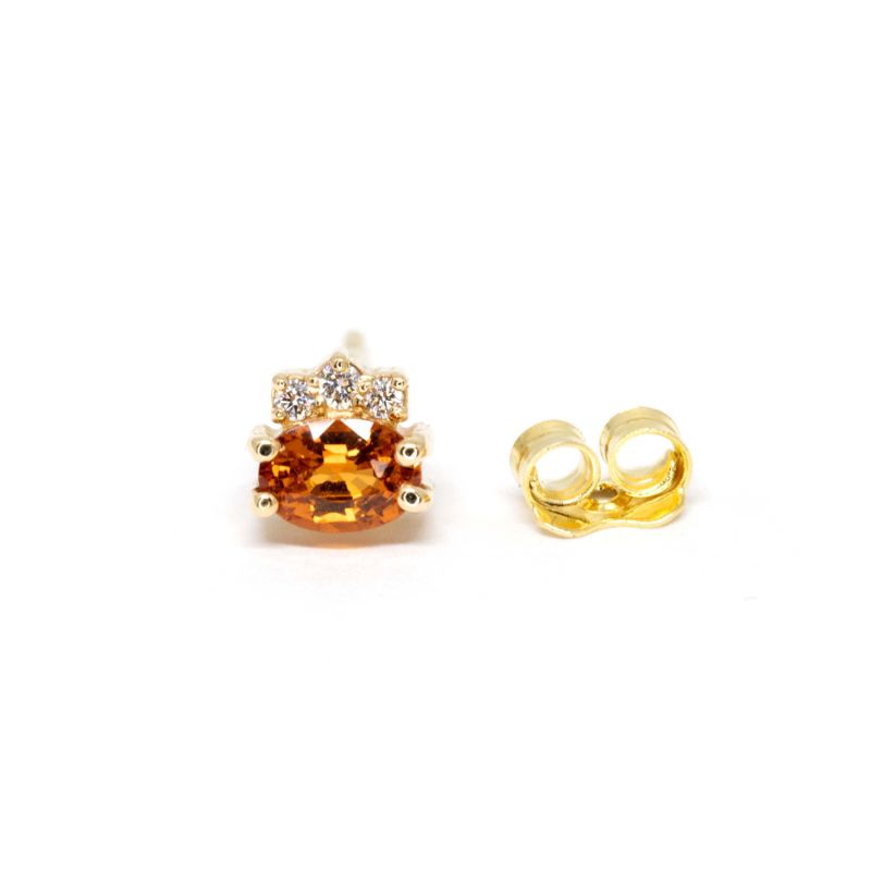 Single Spessartite Garnet & Diamond Gold Stud image