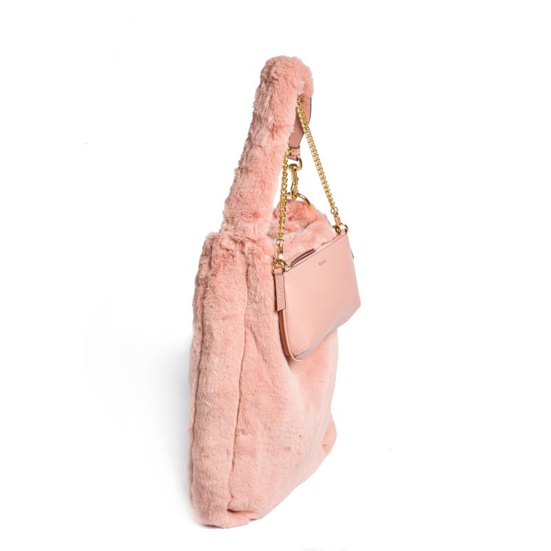 Ambriosa Vegan Apple Leather Faux Fur Shoulder Bag Pink image