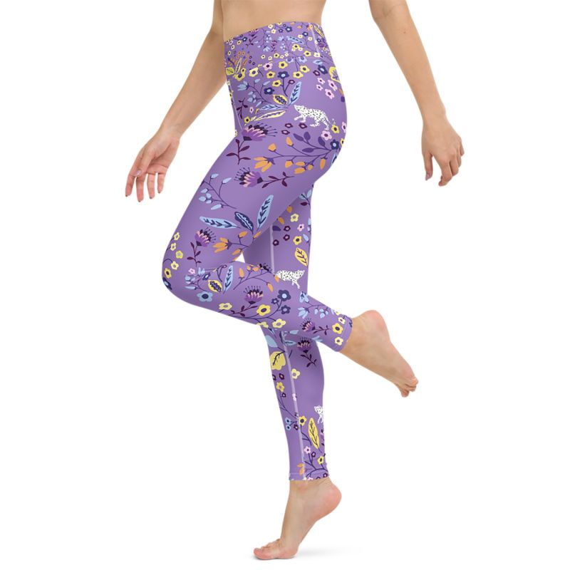 High Waist Yoga Leggings In Purple Garden image