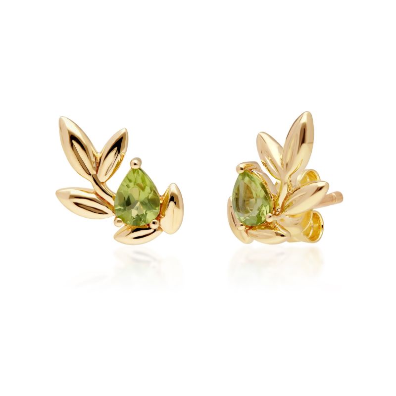 O Leaf Peridot Earrings In Yellow Gold image