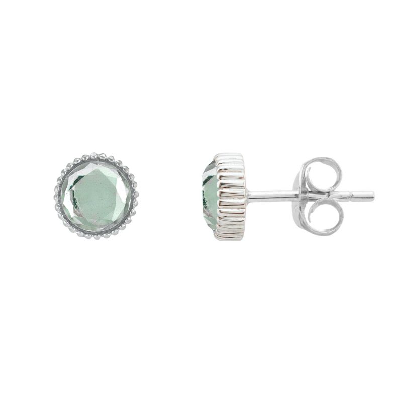 Barcelona Silver August Birthstone Stud Earrings Green Amethyst image