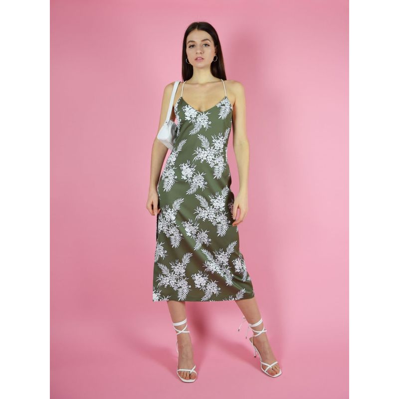 Floral Backless Midi Slip Dress, Upcycled Polyester, In Green & White Print image