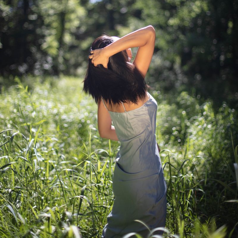 Natural Dyed Prairie Wildrye Slip Dress In Tall Bell Flower image