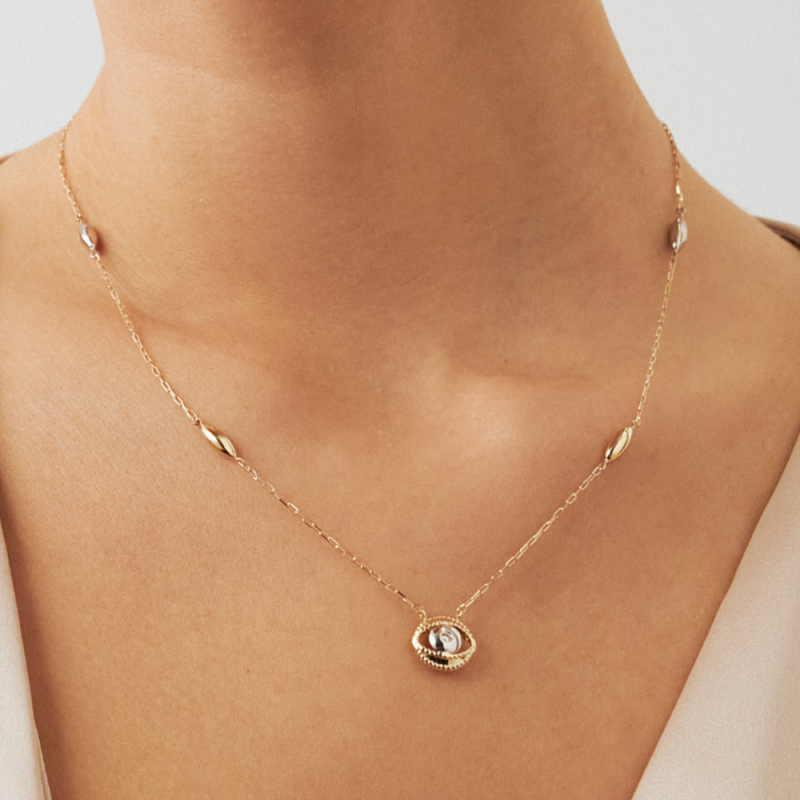 Diamond Evil Eye Solid Gold Necklace image