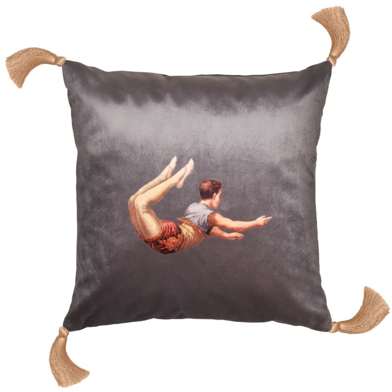 Trapeze Boy Velvet Cushion Sharkskin Grey image