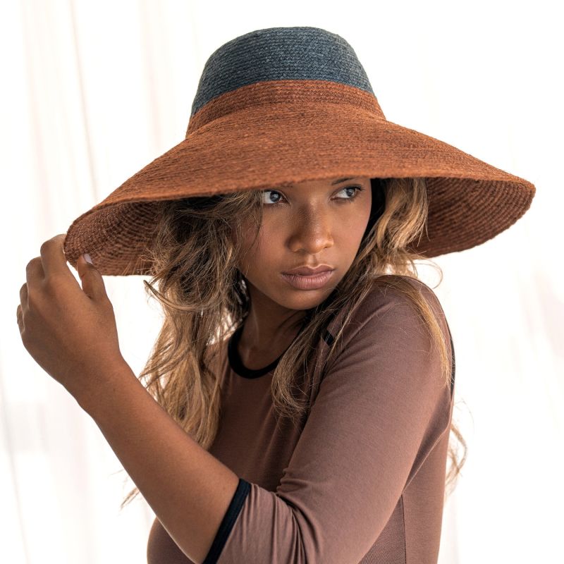 Riri Duo Jute Straw Hat, In Burnt Sienna & Black image